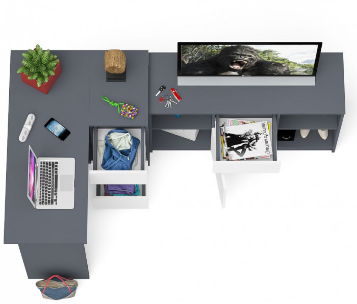 Мори компьютерный стол МС-16 правый + Тумба МТВ1204.1, графит/белый