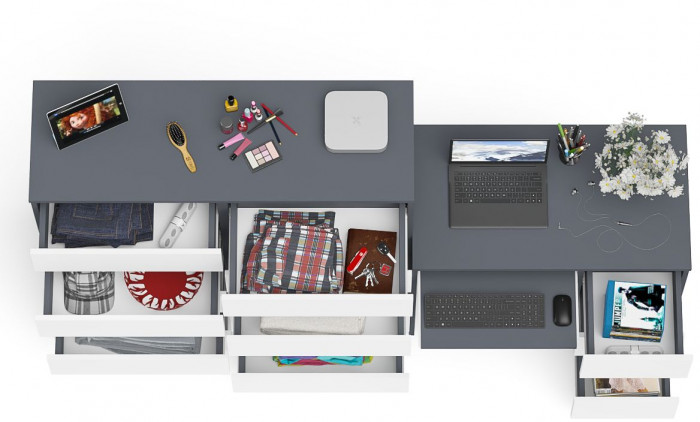 Мори компьютерный стол МС-6 правый + Комод МК1200.10, графит/белый