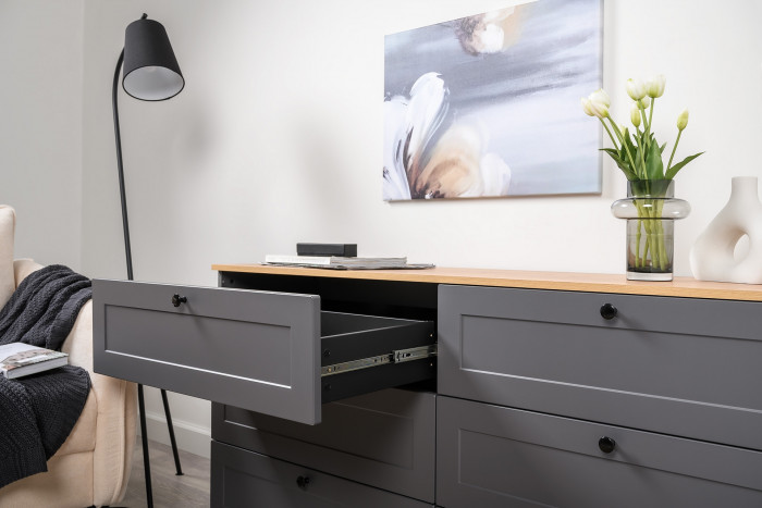 Остин 11.53 Кровать + ортопед + 13.225 Шкаф-пенал + 16.240 Комод, серый графит/дуб крафт золотой