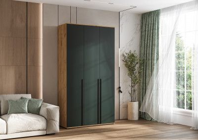 Норд Шкаф 3-х створчатый 1200 с антресолью, Дуб крафт/Изумрудный