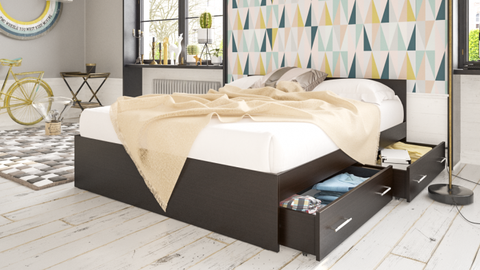 Стандарт Кровать с ящиками 1600, цвет венге, ШхГхВ 163,5х203,5х70 см., сп.м. 1600х2000 мм., без матраса, основание есть