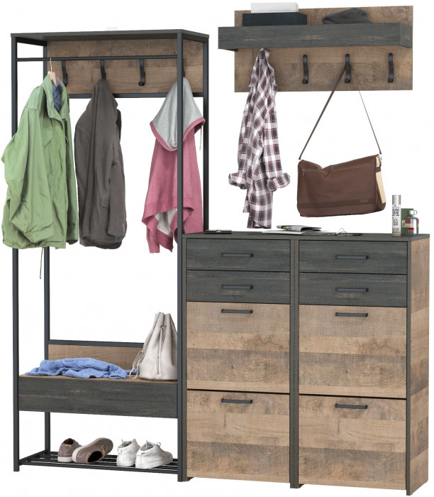 Трувор Прихожая 222, цвет дуб гранж песочный/интра, ШхГхВ 180х37х194,2 см., универсальная сборка