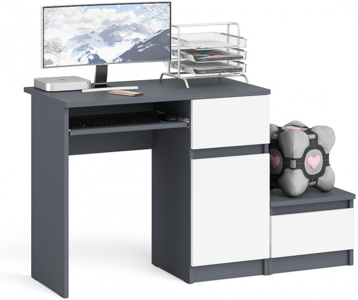 Мори компьютерный стол МС-1 правый + Тумба ТМП400.1, графит/белый