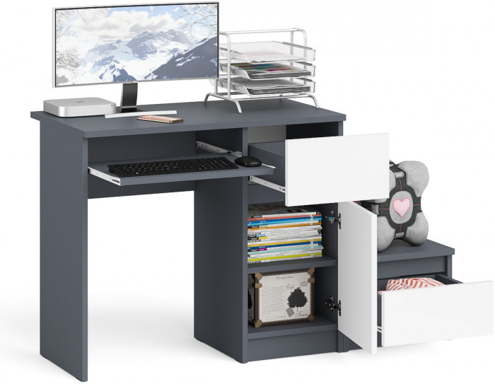 Мори компьютерный стол МС-1 правый + Тумба ТМП400.1, графит/белый