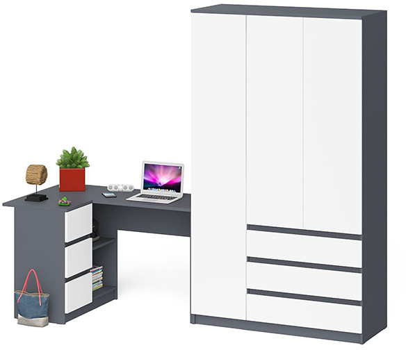 Мори компьютерный стол МС-16 левый + Шкаф МШ1200.1, графит/белый