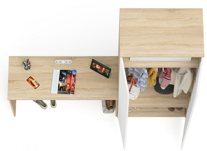 Мори Стол письменный МСП1200.1 + Шкаф МШ800.1, цвет дуб сонома/белый, ШхГхВ 200,8х50,4х209,6 см., универсальная сборка