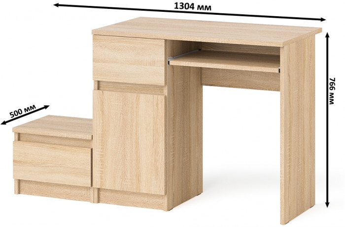 Мори компьютерный стол МС-1 левый + Тумба ТМП400.1, дуб сонома