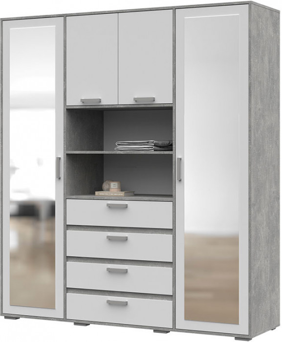 Денвер ШК-02 Шкаф с зеркалом (1800 х2020х504) ателье светлый/белый