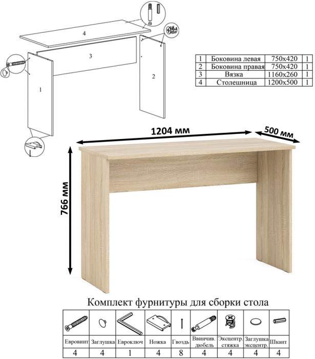 Мори письменный стол МСП1200.1 + Комод МК700.5, дуб сонома/белый