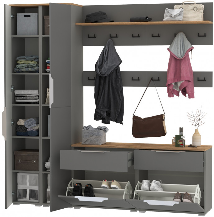 Октава Прихожая 35, серый графит/дуб крафт золотой/фасады МДФ серый графит