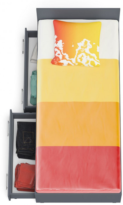 Мори Кровать с ящиками 0900, цвет графит, ШхГхВ 93,5х203,5х70 см., сп.м. 900х2000 мм., без матраса, основание есть