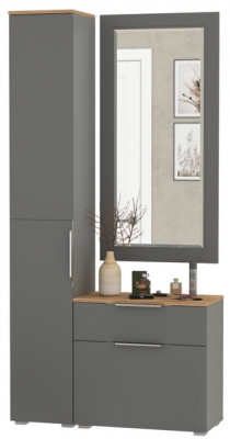 Октава Прихожая 42, цвет серый графит/дуб крафт золотой/фасады МДФ серый графит, ШхГхВ 97,1х35,4х197,6 см., универсальная сборка