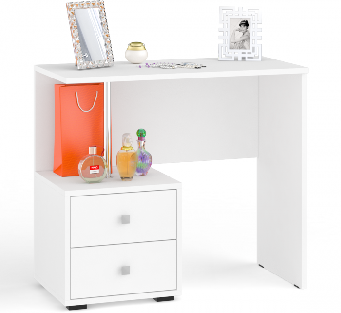 Камелия спальня № 13 Кровать с ящиками 1200 + Две тумбы + Стол косметич. + Зеркало, цвет белый, сп.м. 1200х2000 мм., б/м, основание есть