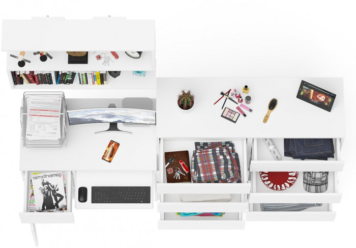 Мори компьютерный стол МС-1 левый + Комод МК1200.10 + Полка 900, белый