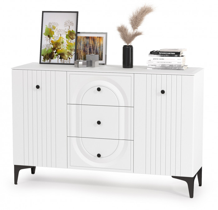 Валенсия Гостиная № 090, цвет ЛДСП белый шагрень/МДФ белый шагрень, ШхГхВ 266,3х38,4х205 см.