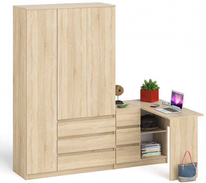 Мори компьютерный стол МС-16 левый + Шкаф МШ1200.1, дуб сонома