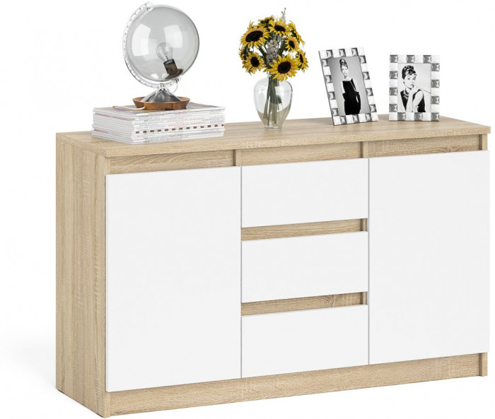Мори Комод МК1200.3, цвет дуб сонома/белый, ШхГхВ 120,4х41х73 см.