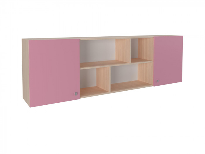 Полка надкроватная Дуб молочный/Розовый