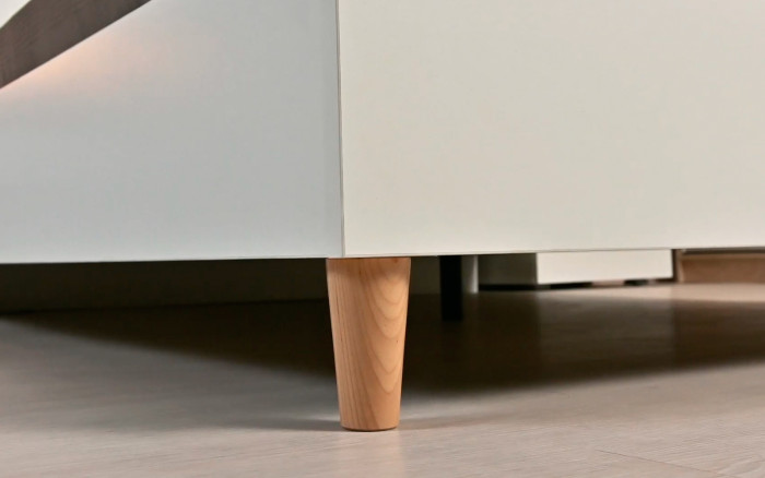 Муссон Кровать 11.41 + ортопед + Тумба 16.03 + Тумба ТВ 13.276, цвет белый/чёрный/дуб эндгрейн элегантный, сп. м. 1600х2000 мм., б/м