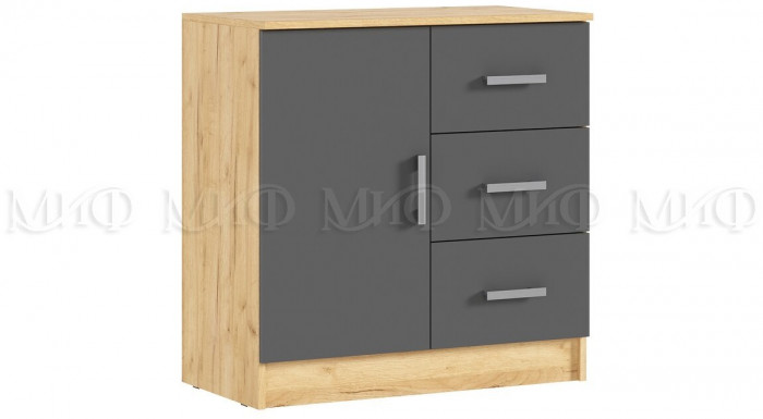 Бася Комод 3 ящика 1 дверь (Дуб крафт/ Графит)