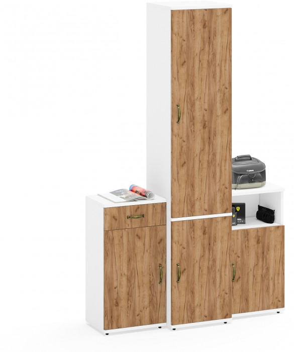 Лидер-8 Пенал МД 22Б + Тумба МД 3.15 + Тумба МД 3.19, белый шагрень/крафт золото