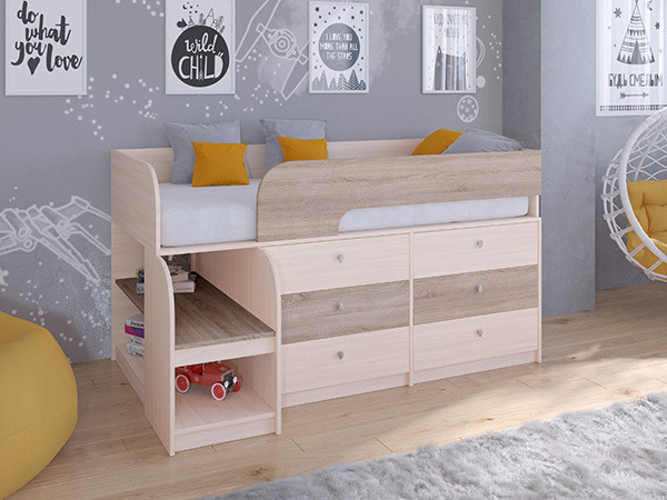 Кровать чердак Астра 9 V3 Дуб молочный/Сонома