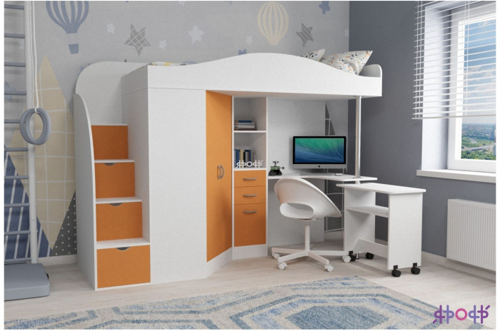 Кровать-чердак Юниор 4 (Ясень Анкор Темный/Венге)