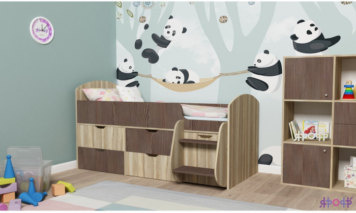 Кровать-чердак Малыш 7 (Дуб молочный/Дуб молочный)