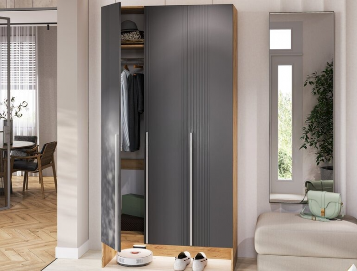 Луна Шкаф 3-х ств. графит софт NEW/дуб крафт