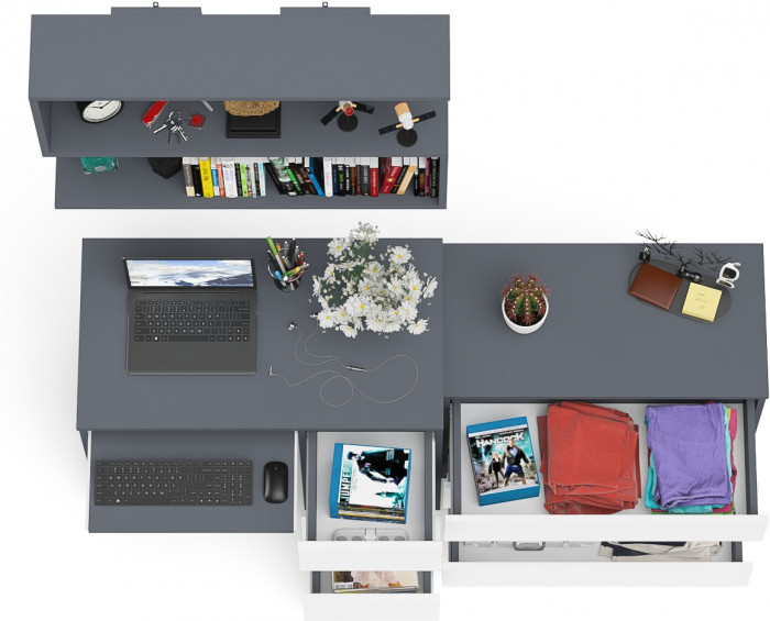 Мори Стол компьютерный МС-6 правый + Комод МК800.1 + Полка 900, цвет графит/белый, ШхГхВ 170,4х50х209,6 см., НЕ универсальная сборка