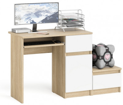 Мори компьютерный стол МС-1 правый + Тумба ТМП400.1, дуб сонома/белый