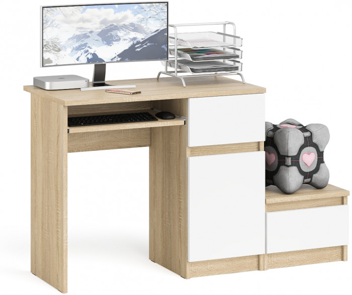 Мори компьютерный стол МС-1 правый + Тумба ТМП400.1, дуб сонома/белый