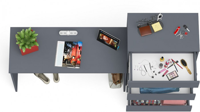 Мори Стол письменный МСП1200.1 + Комод МК700.5, цвет графит, ШхГхВ 190,8х50х114 см., универсальная сборка