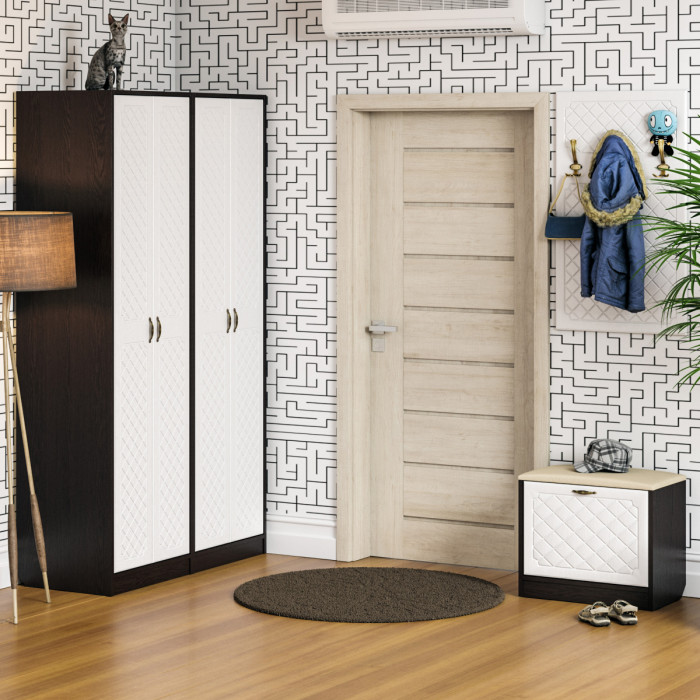 Прихожая П-6 Тумба + Вешалка, венге/фасады МДФ белое дерево фрезеровка ромб