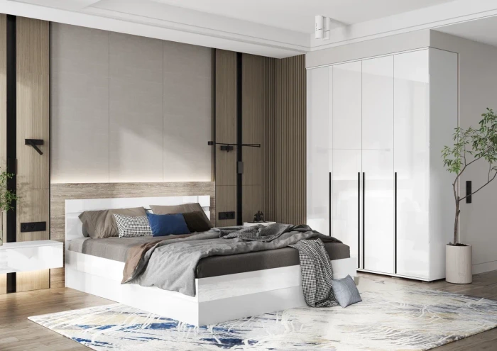 Модульная спальня Норд + Челси, композиция 2, Белый глянец/Белый