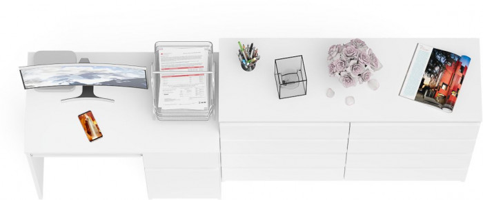 Мори компьютерный стол МС-1 правый + Комод МК1200.8, белый