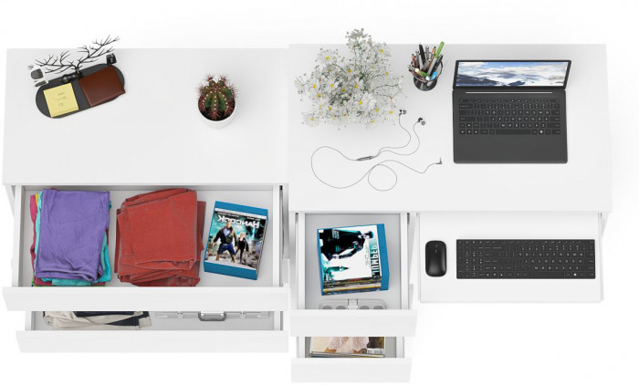 Мори компьютерный стол МС-6 левый + Комод МК800.1, белый