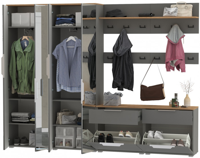 Октава Прихожая 36, серый графит/дуб крафт золотой/фасады МДФ серый графит