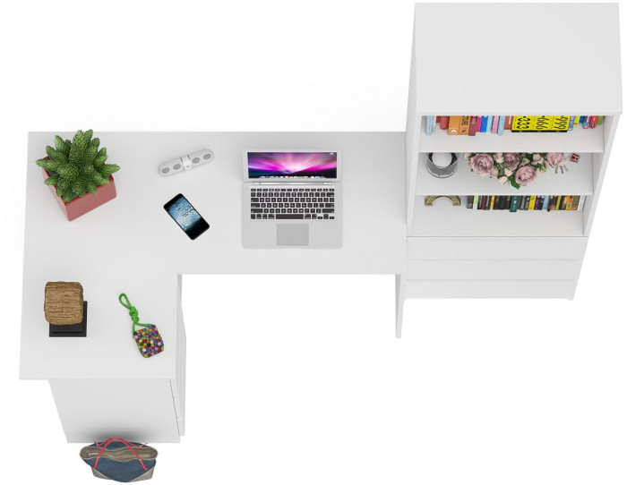 Мори Стол компьютерный МС-16 левый + Стеллаж МСТ600.3, цвет белый, ШхГхВ 184,8х84,9х179,6 см., выдвижные ящики слева, НЕ универсальная сборка