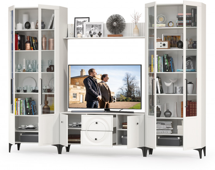 Валенсия Гостиная № 074, ЛДСП белый шагрень/МДФ белый шагрень