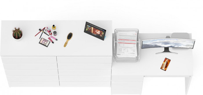 Мори компьютерный стол МС-1 левый + Комод МК1200.10, белый