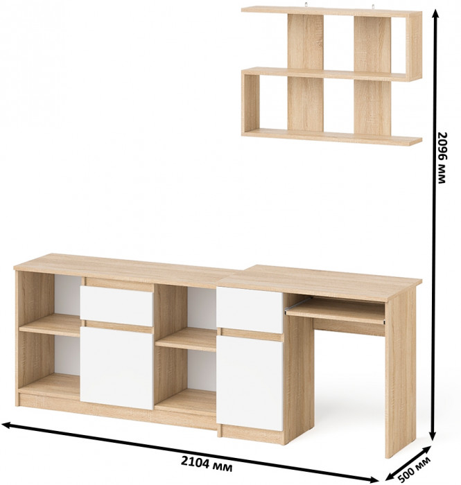 Мори компьютерный стол МС-1 левый + Тумба МТВ1204.1 + Полка 900, дуб сонома/белый