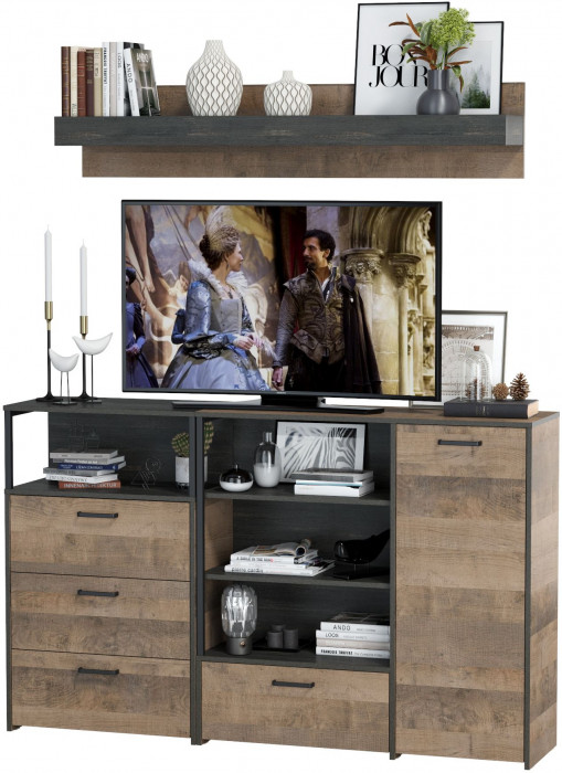 Трувор Гостиная 004, цвет дуб гранж песочный/интра, ШхГхВ 175х37х195 см., универсальная сборка