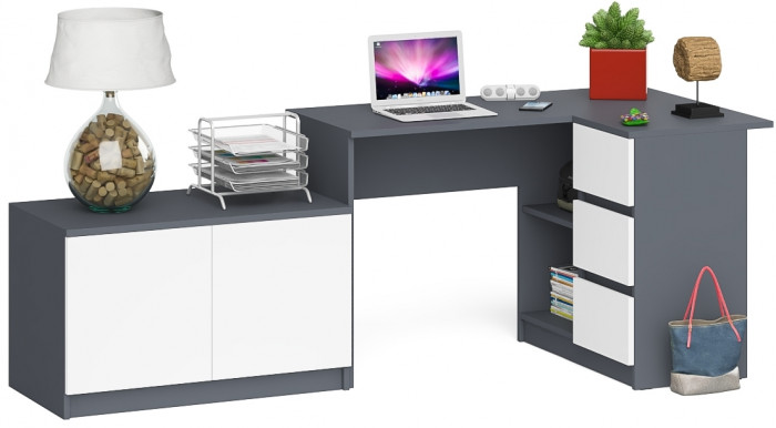 Мори Стол компьютерный МС-16 правый + Тумба МА900.1, цвет графит/белый, ШхГхВ 214,8х84,9х76,6 см., выдвижные ящики справа, НЕ универсальная сборка