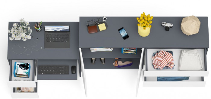 Мори Стол компьютерный МС-6 левый + Комод МК1600.1, цвет графит/белый, ШхГхВ 250,4х50х94 см., выдвижные ящики слева, НЕ универсальная сборка