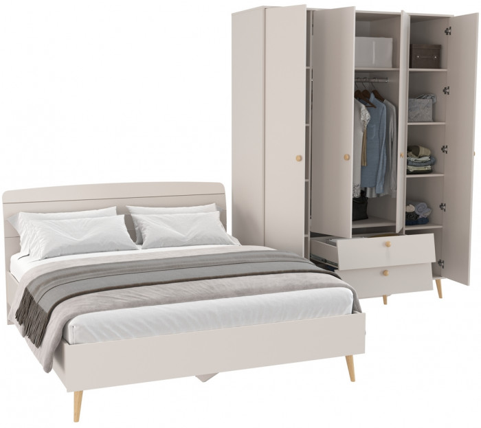 Афина Спальня Кровать 1600 + Шкаф 4-х дверный, кашемир серый