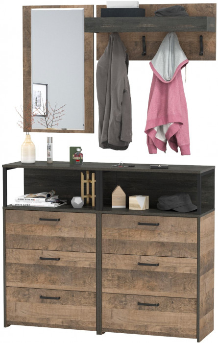 Трувор Прихожая 164, цвет дуб гранж песочный/интра, ШхГхВ 132х37х195 см., универсальная сборка