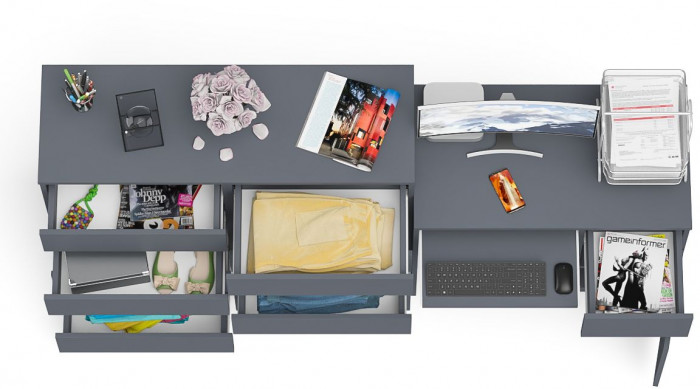 Мори компьютерный стол МС-1 правый + Комод МК1200.8, графит