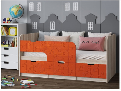 Детская кровать Юниор-9, 80х180 (Цитрус глянец, Ясень шимо светлый)