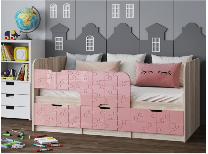 Детская кровать Юниор-9, 80х180 (Цитрус глянец, Ясень шимо светлый)